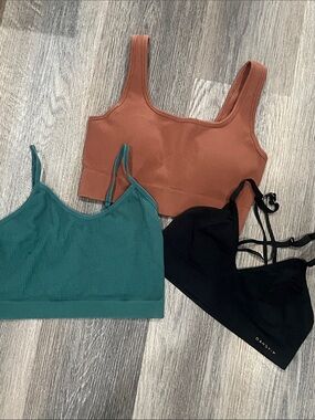 (24) 3-Pack Ribbed & Strappy Bralettes - Rust, Teal, Black